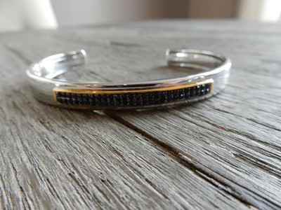 New Mens EFFY Black Sapphires and polished Sterling Silver Cuff Bracelet Med/Lrg