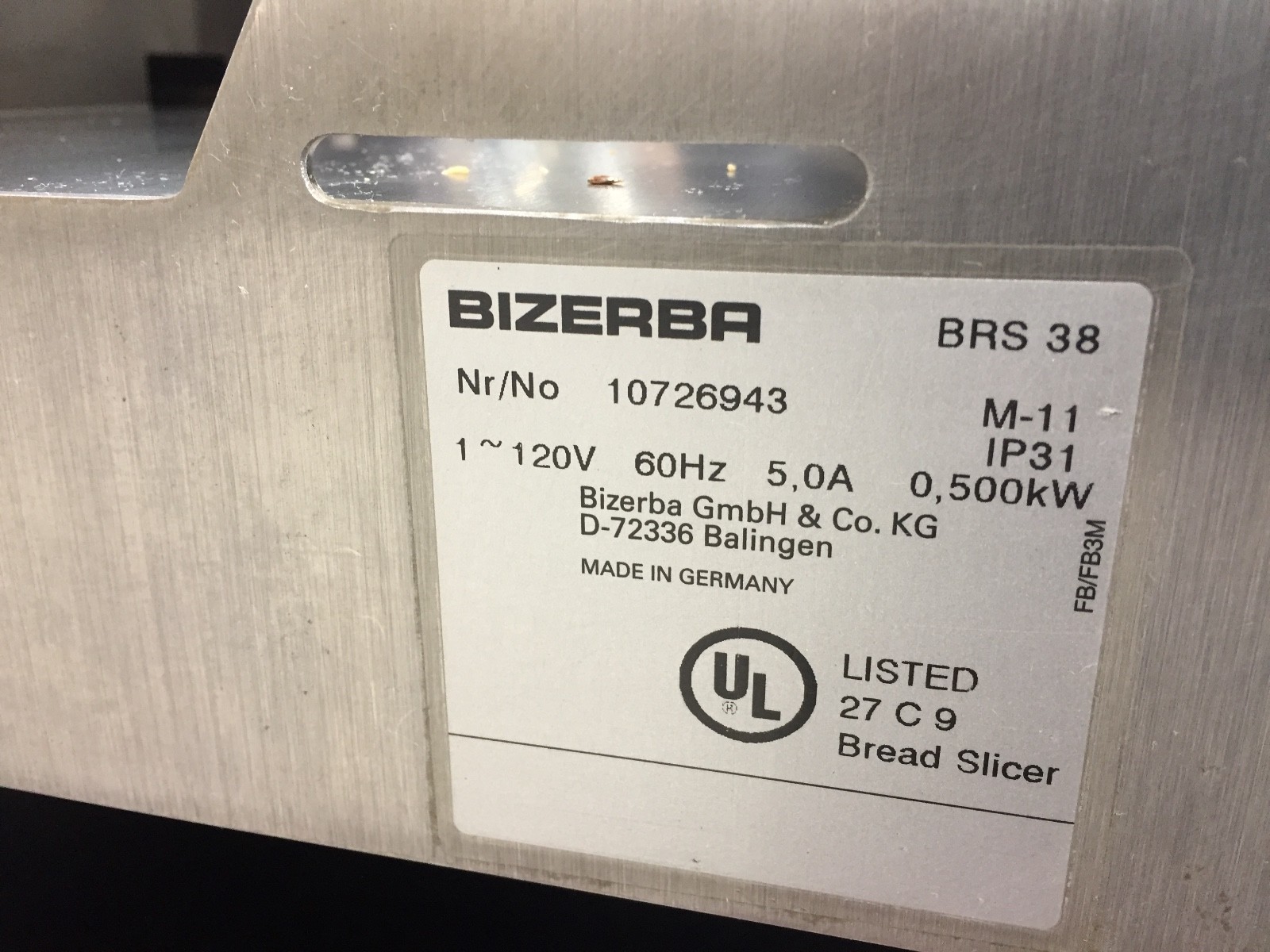 BIZERBA BRS-38 BREAD FOOD SLICER, RESTAURANT BAKERY.