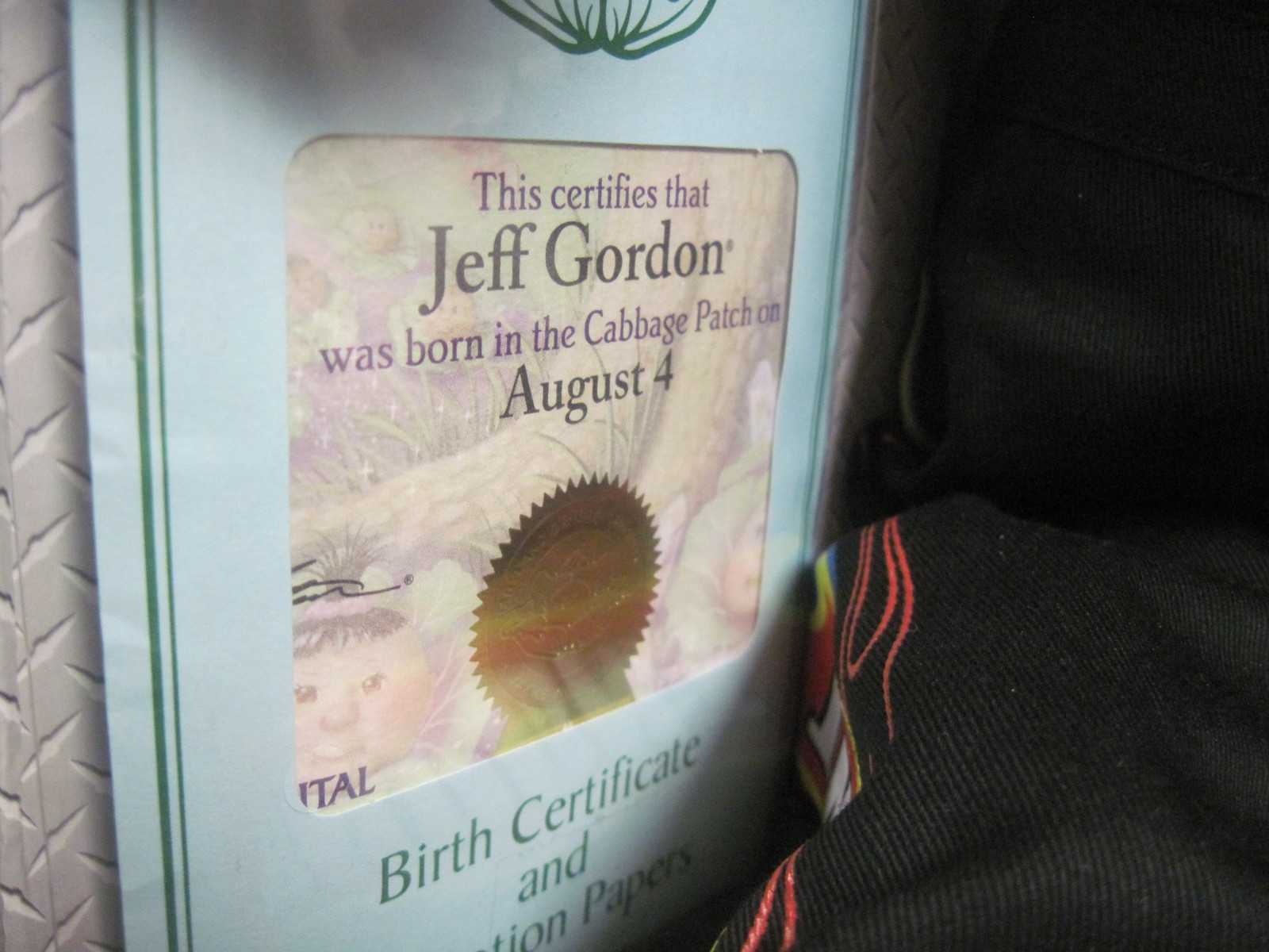 Jeff Gordon #24 Cabbage Patch Doll Race Car Birth Adopt Papers Nascar