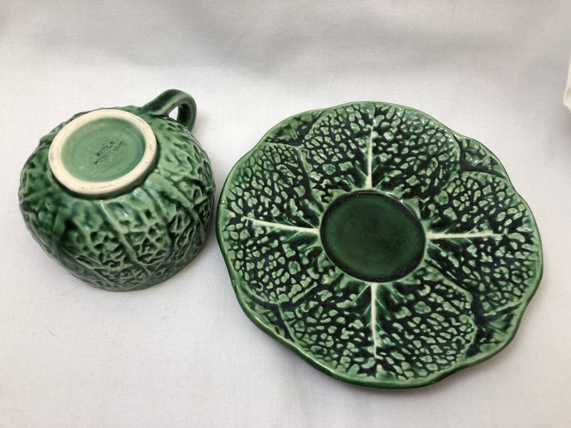 Secla Majolica Pottery Portugal Green Cabbage Cup & Saucer