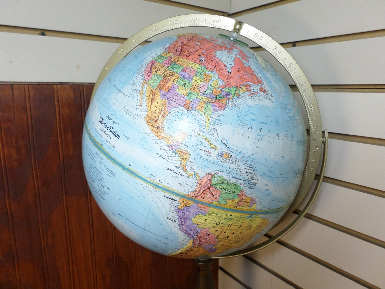 Vintage Replogle Globe With Floor Stand Earth World Nation Series Raised Relief