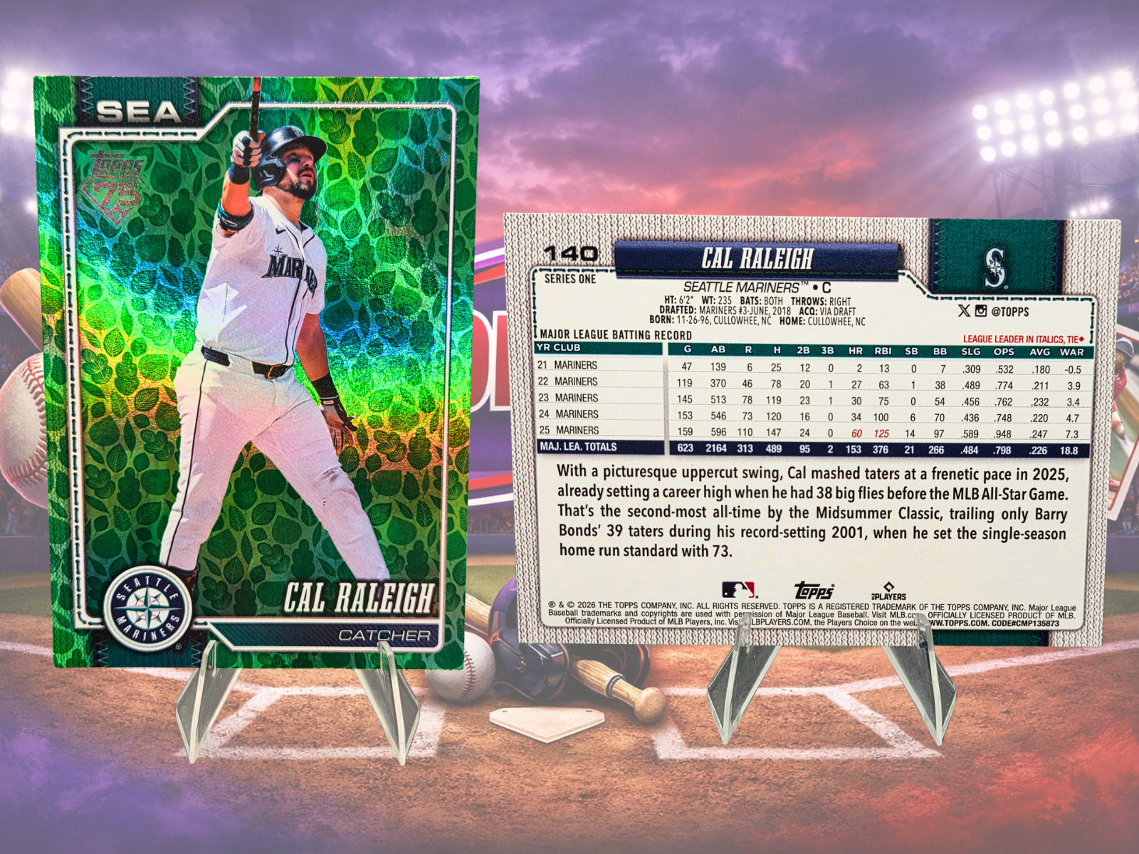 2026 Topps Series 1 Cal Raleigh #140 Green Easter Foil Seattle Mariners Baseball