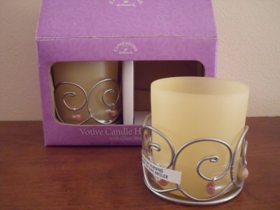 Hallmark Votive Glass Candle Holder in Metal Base w/Glass Beads Set of 2