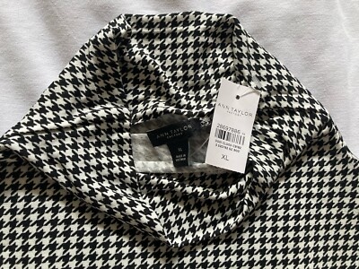 New Ann Taylor Factory Black White Houndstooth Mock Turtleneck Soft Stretchy XL
