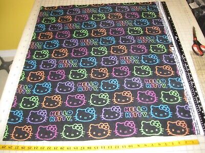 1 Yd L x 58  W Hello Kitty 1976-2014 Neon Doodle #34370 Black FLEECE Fabric EXC