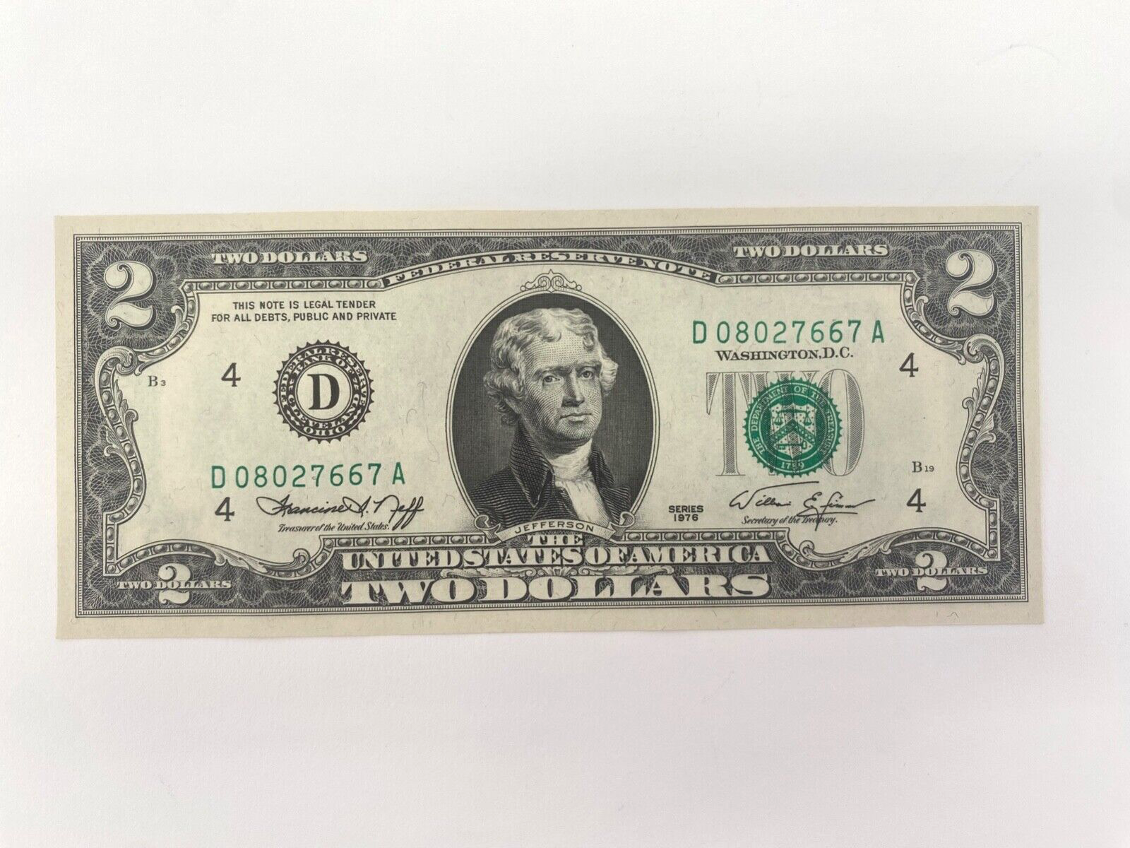 1976 $2 Bill US Currency Two Dollar Bill Circulated Series