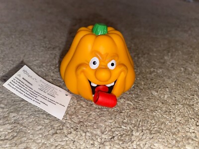 Vintage Russ Berrie PUMPKIN Squeeze Toy - w/ Red Tongue 2  - similar to madballs
