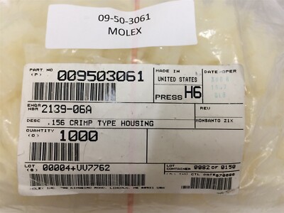 09-50-3061 MOLEX 0009503061 CONN RCPT HSG 6POS 3.96MM 30 PIECES