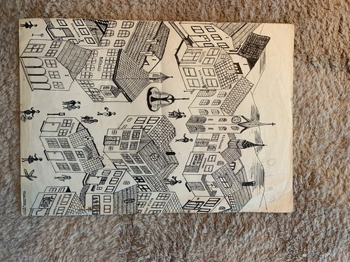 Austrian Messlitzer Christa ink drawing Cityscape Austria Mid Century Linz