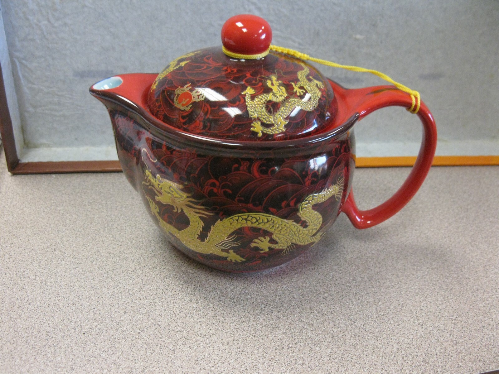 Vintage Chinese Porcelain TEA Set Red GOLD DRAGONS