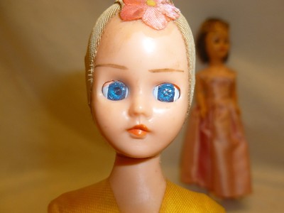 Vtg Retro Plastic Souvenir Dolls Prom Queen Pink Dress Sleepy Eye 8