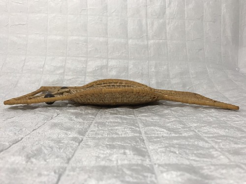 70s Retro VINTAGE Owl Shaped Grass Bowl Keys Wicker Rattan 13 x 8