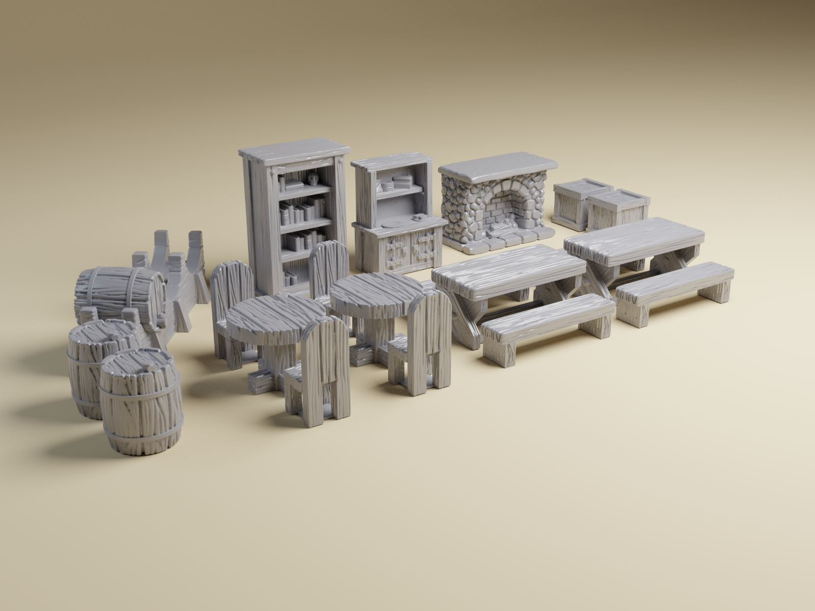 Pub Furniture - 28mm or 32mm Tavern Terrain for D&D and RPGs - Tabletop Scatter