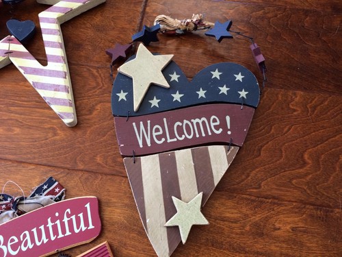 5 Wooden Americana- 4th Of July Red White , Blue Signs, Distressed Painted Wood