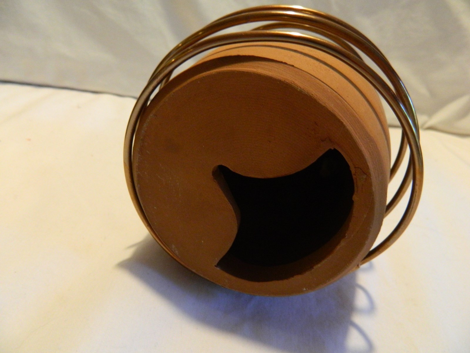 HAND CRAFTED COPPER WIRE WRAP NATURAL RED CLAY POTTERY BIRD HOUSE