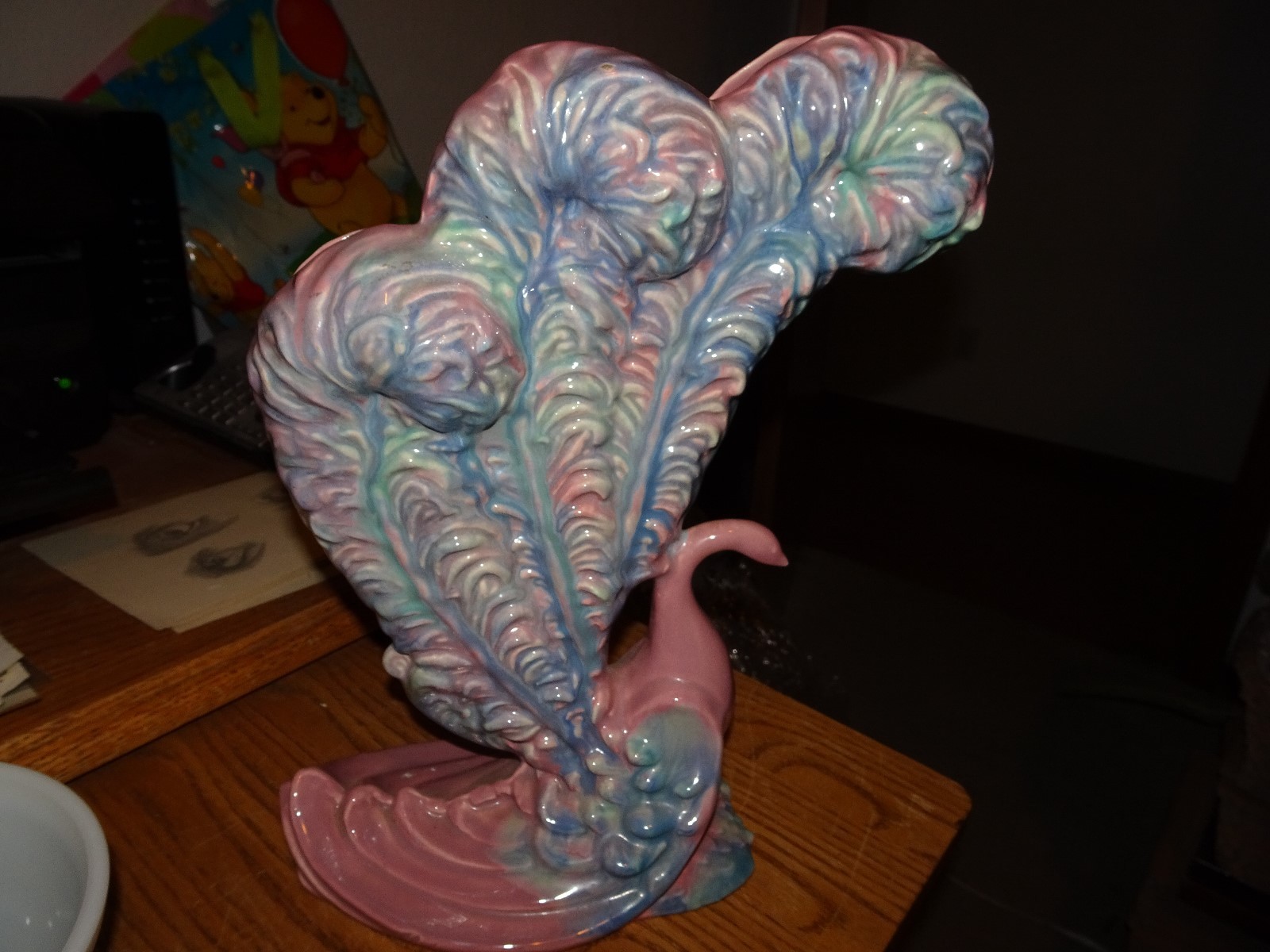 ROYAL HAEGER MID-CENTURY HOLLYWOOD REGENCY CERAMIC PEACOCK FAN VASE BIG 13