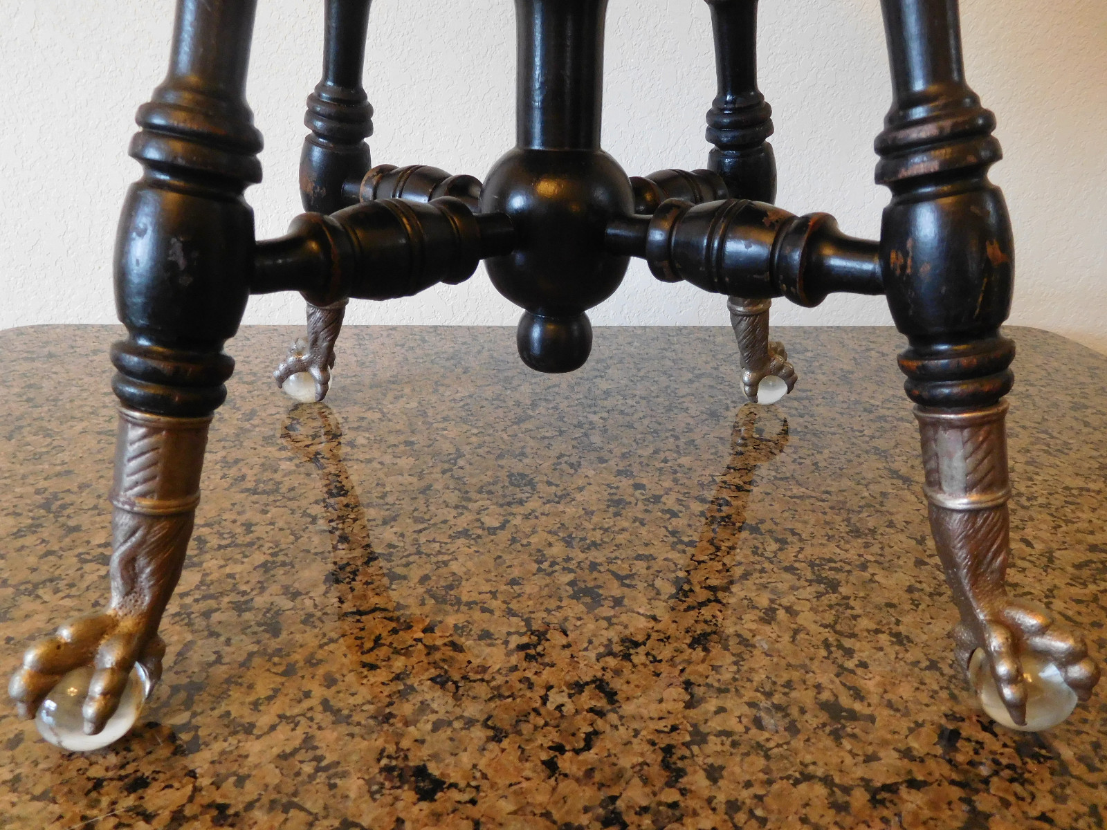 Antique Victorian TONK Adjustable ORGAN PIANO STOOL Glass Ball Claw Feet c. 1900