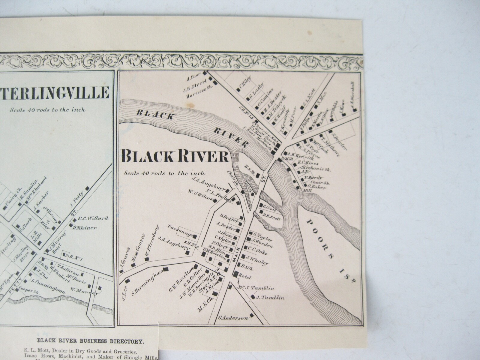 Vintage 1864 Map – Sterlingville, Black River, Felts Mills in Oneida County, NY