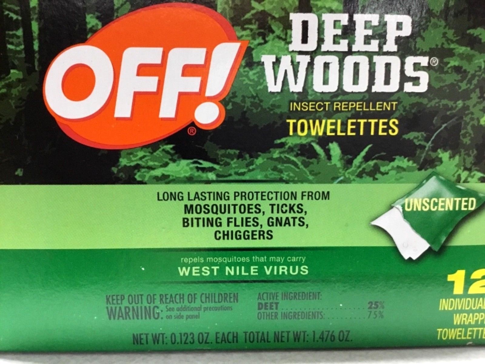 2 boxes 12 = 24 Unscented  OFF Deep Woods Insect Repellent Wrapped Towelettes