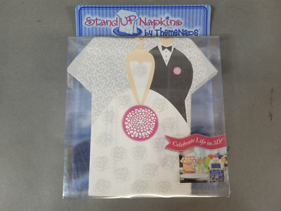 Novelty Stand-Up Bride and Groom Cocktail Napkins 16 Ct - New, Made in USA
