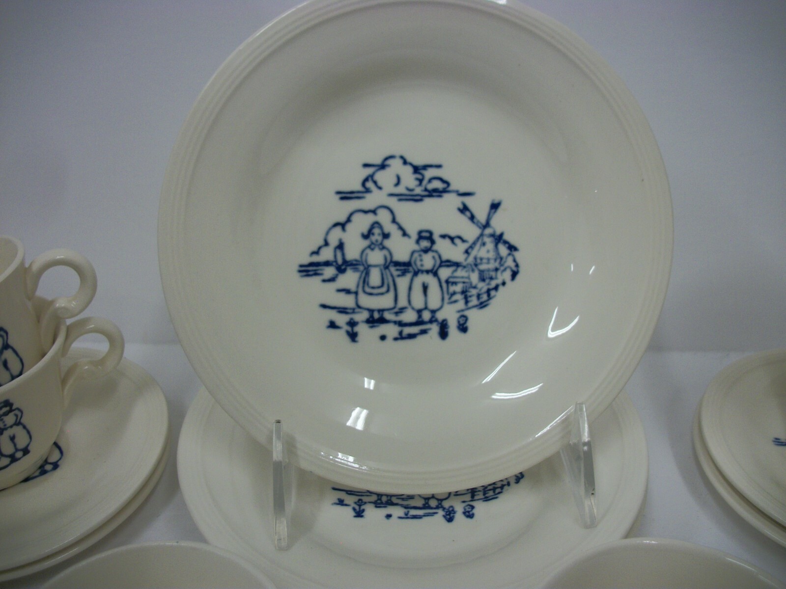 Vtg Edwin Knowles Blue Dutch Holland Boy & Girl Child's China Dishes Tea Set Lot