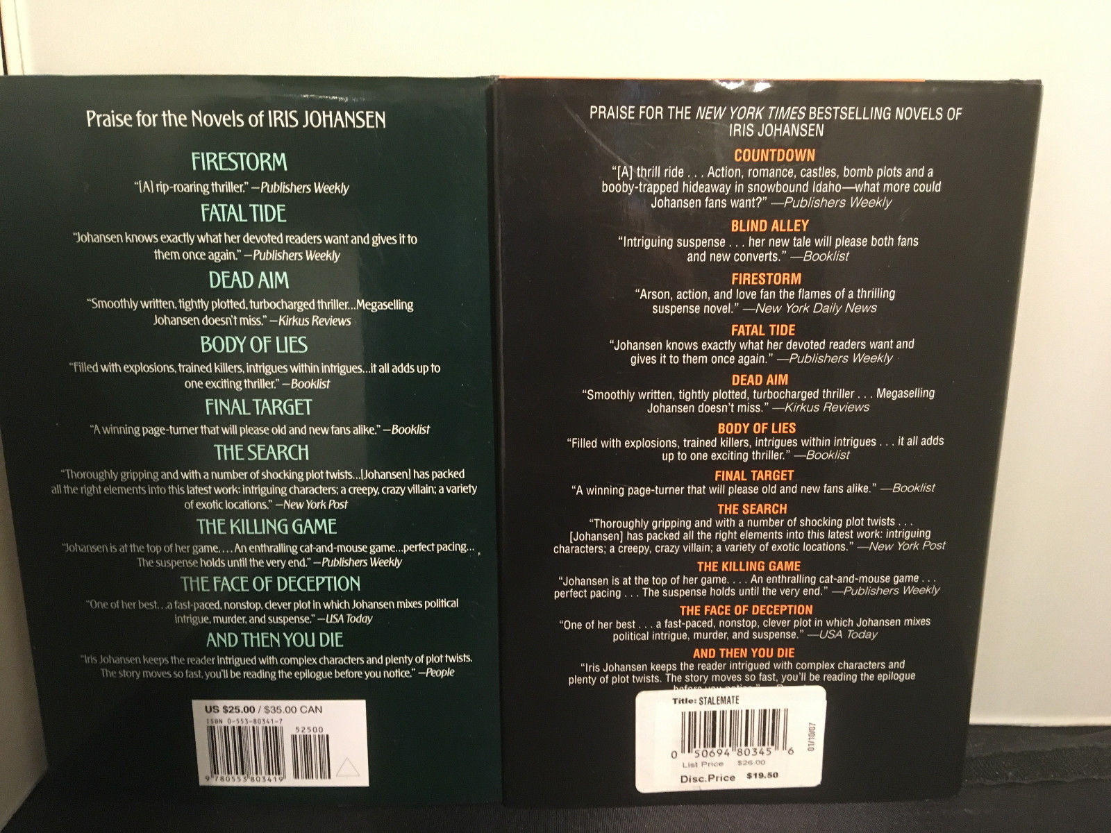 IRIS JOHANSEN Lot of 2 Eve Duncan Series Hardbacks