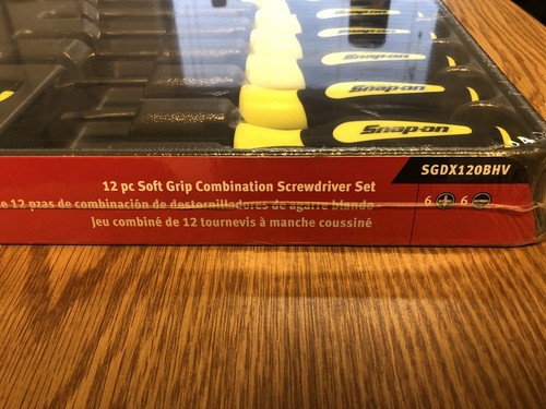 New Snap-on Yellow SGDX120BHV 12 Pc Soft Grip Combination Screwdriver Set HIVis