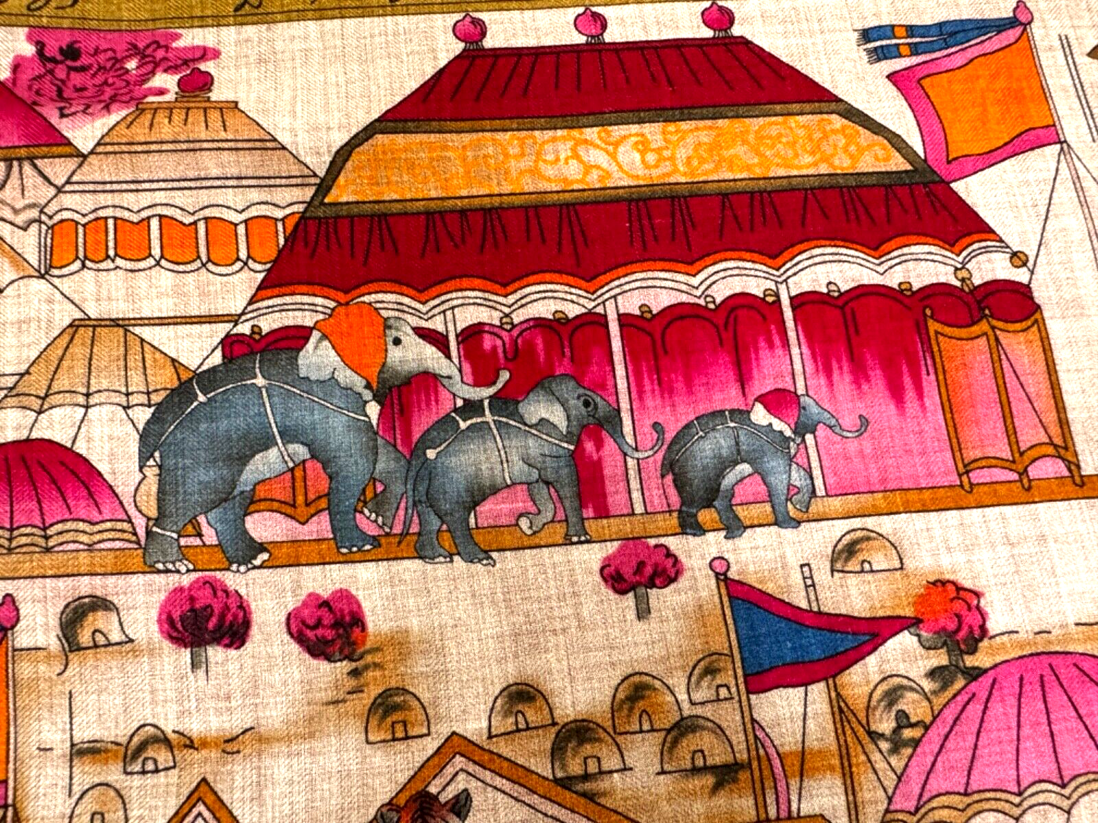 Cashmere & Silk Shawl Scarf with Circus Theme in Soft Challis A355