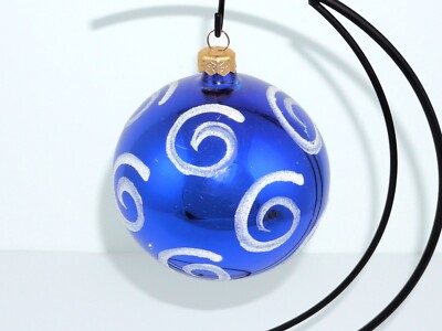POLAND HAND-CRAFTED BLUE W/ WHITE SWIRLS CHRISTMAS BALL ORNAMENT