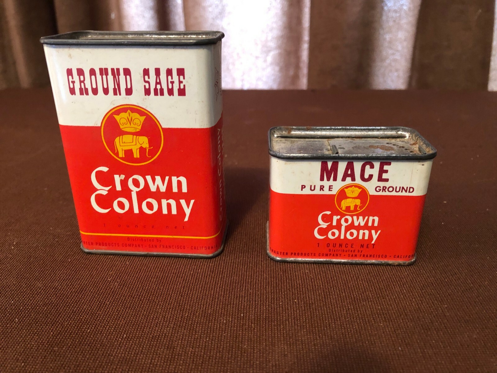 3 VINTAGE SPICE TINS by CROWN COLONY Sage and Mace