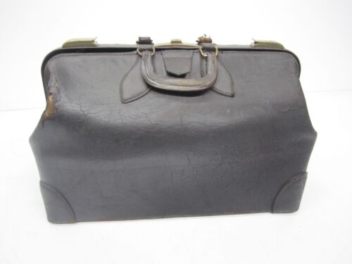 Vtg Antique MC Lilley USA Doctors Medical Bag Steampunk Black Leather As Is