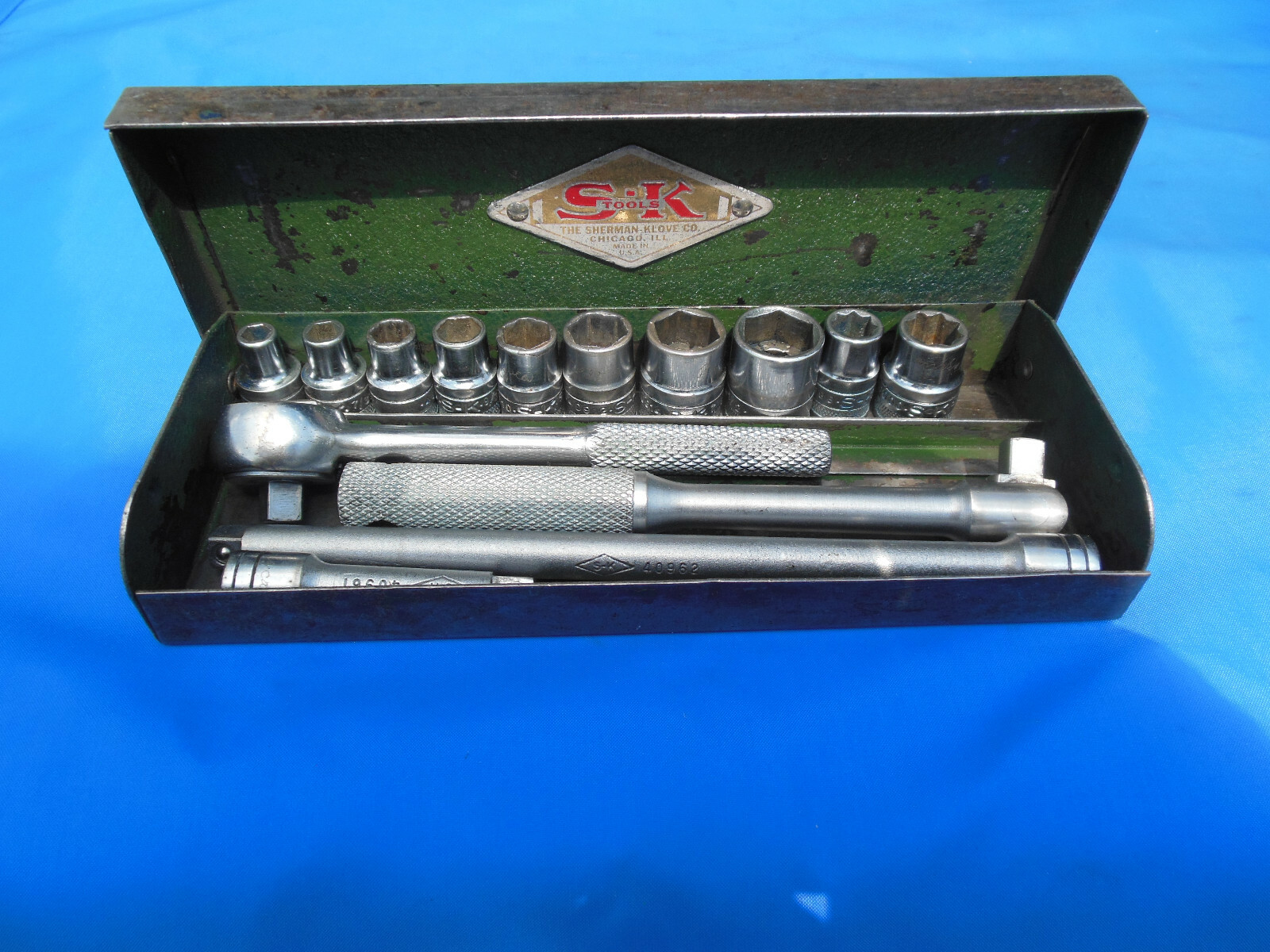 Vintage SK 1/4" Drive Socket Set Diamond Logo Ratchet Breaker Bar USAの