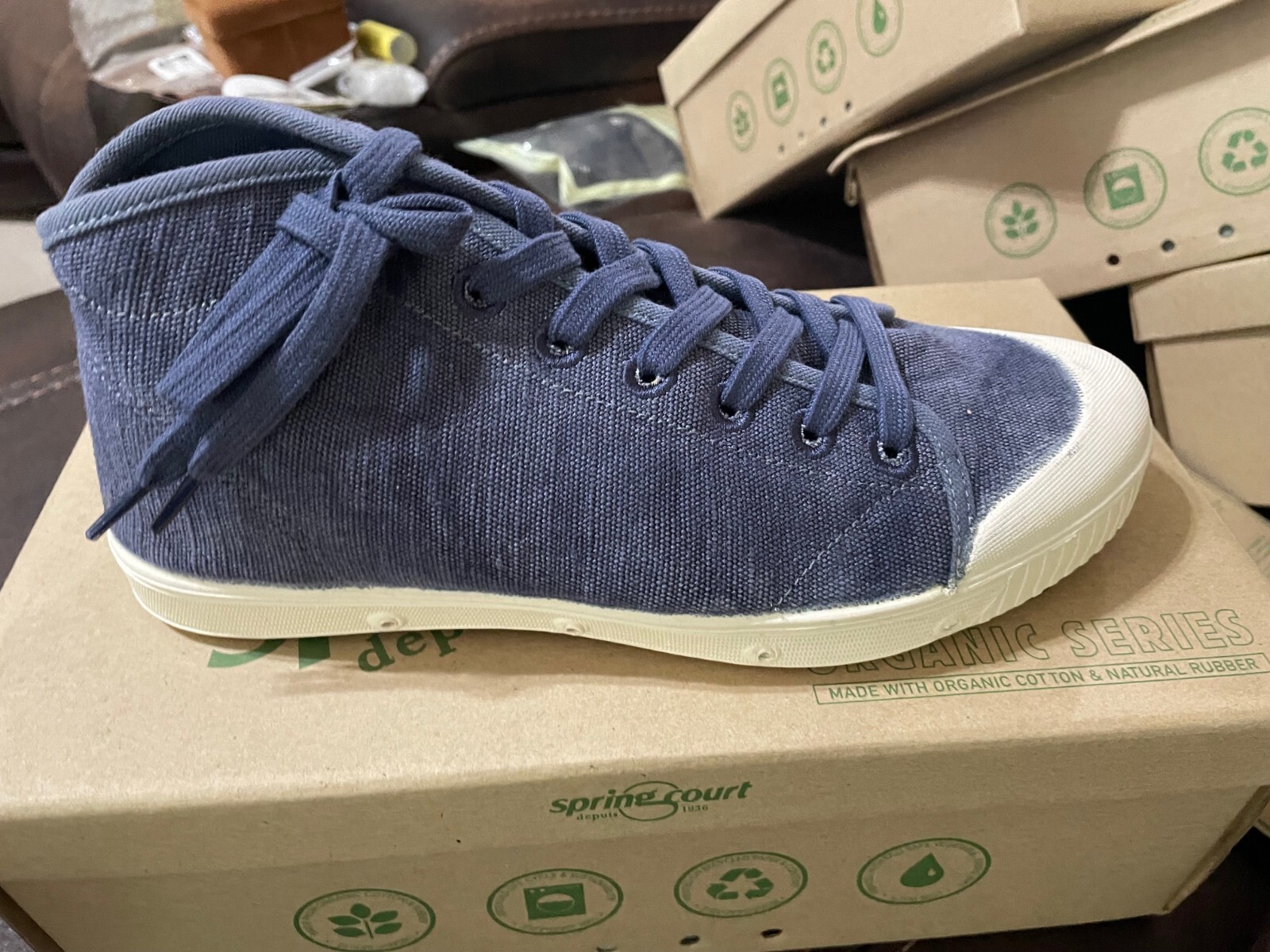 Pre-owned Spring Court Men's Biowash Canvas B1 Organic Sneakers Blue Fox Size 46