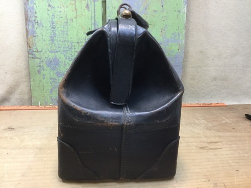 Vintage Medical Doctors Bag, Black Leather, W/ Key, Bangor Maine