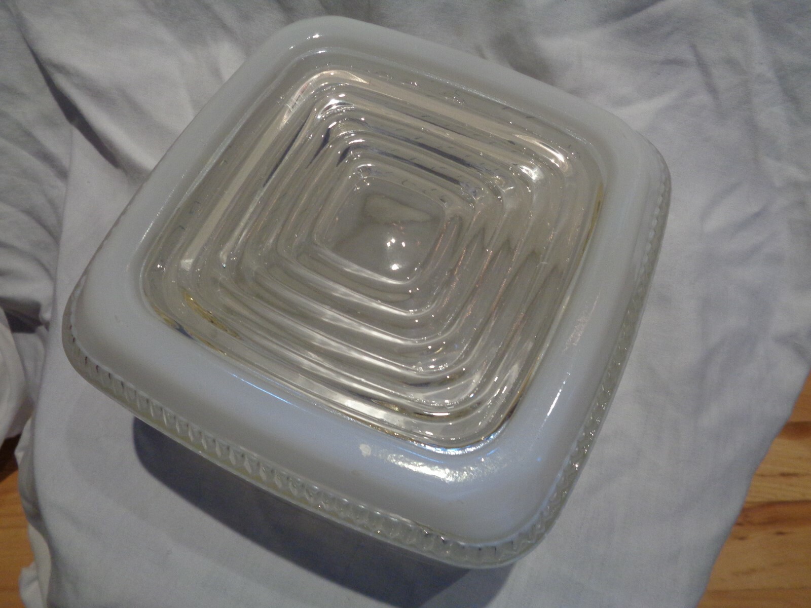 Vintage Mid Century Clear & White Square Ceiling Light Fixture Light Cover