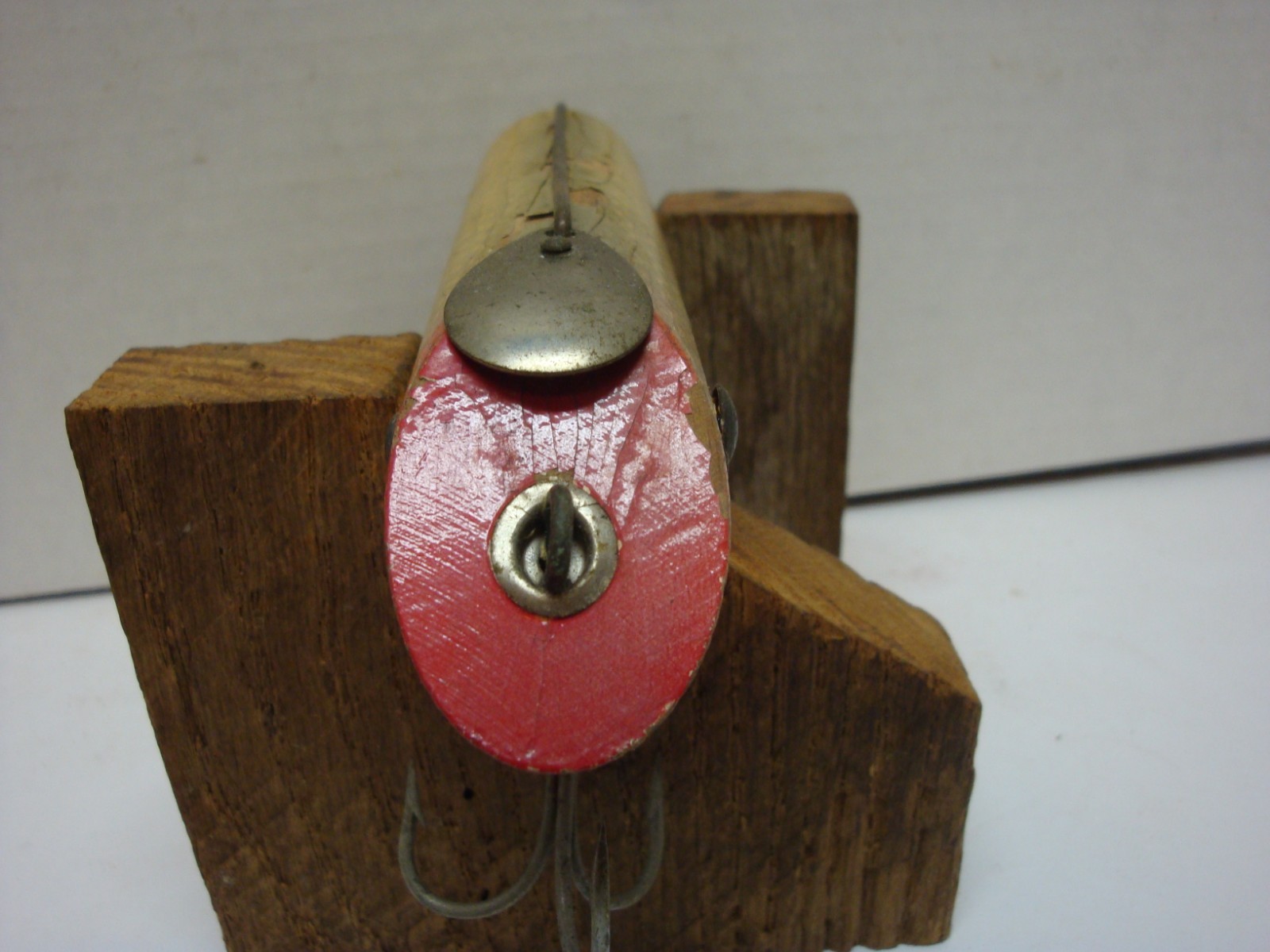 Vintage No Name Glass Eyed?  6 Inch 2.3 Ounce Double Eyelet Chippy Paint