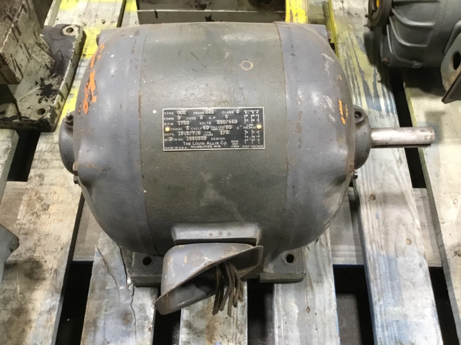 Louis Allis Electric Motor 5HP 220/440V 3PH 1720 RPM 225 Frame #42BKE41PR6