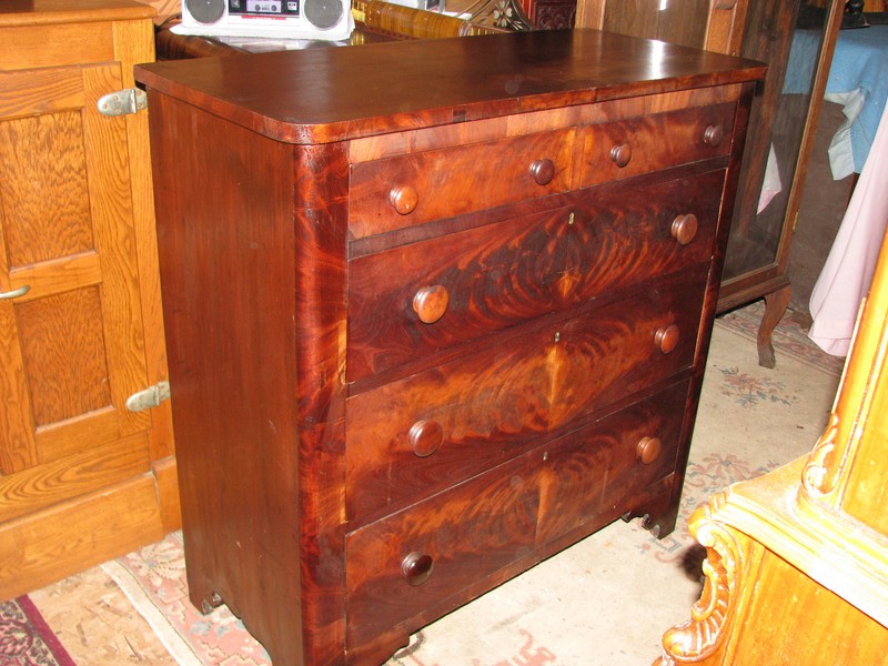 Vintage Antique Empire Burl Wood Veneer Chest Of Drawers Bureau