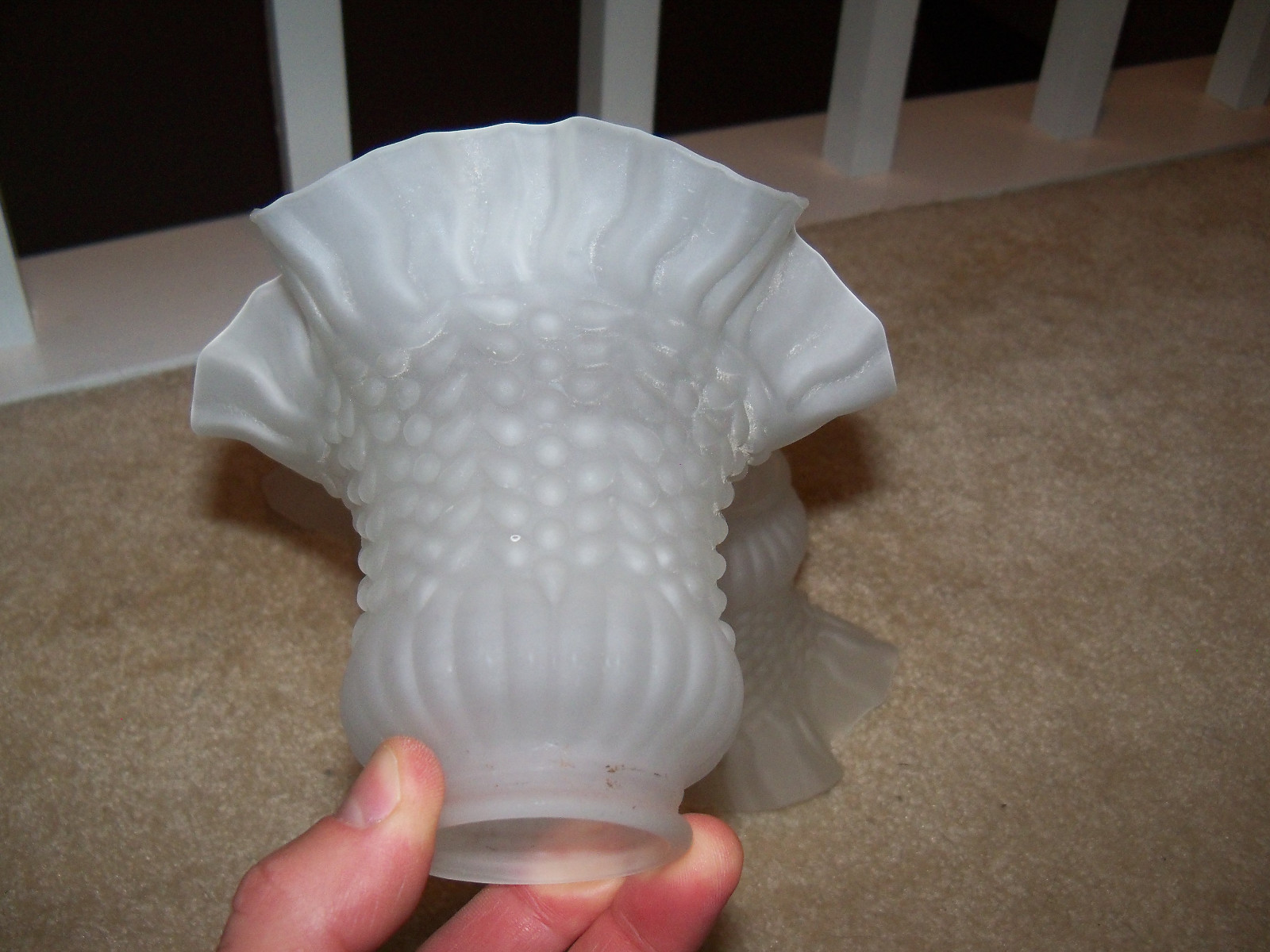 Set of 3 Vintage Frosted Glass Ruffled Lamp Shades