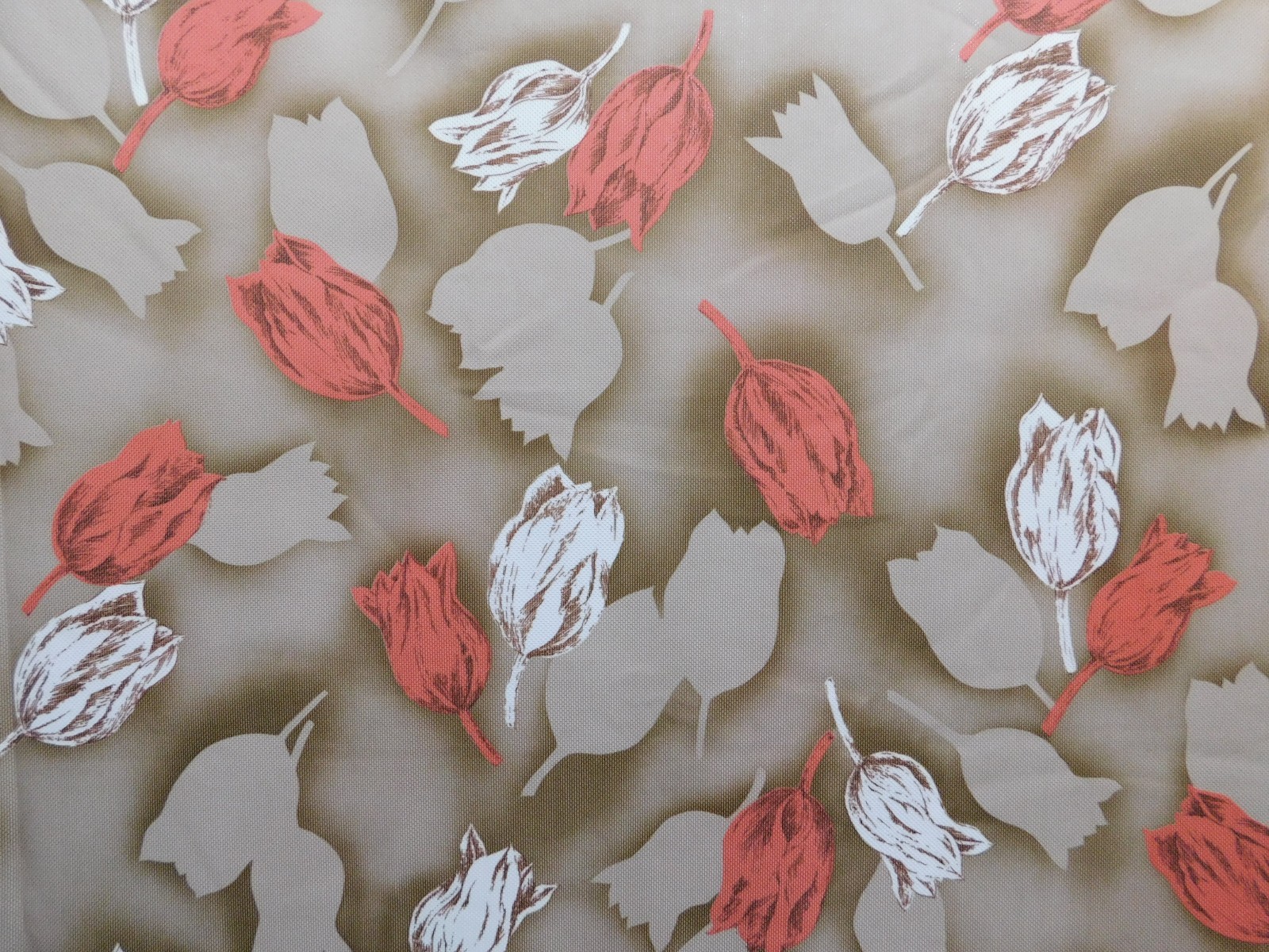 2 Yards Vintage Fabric Material Polyester 70s Floral Flower Beige Tan Mod Swank