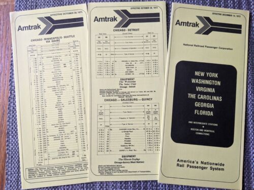 Amtrak Timetables, Effective October 28, 1973 Lot of 3 different