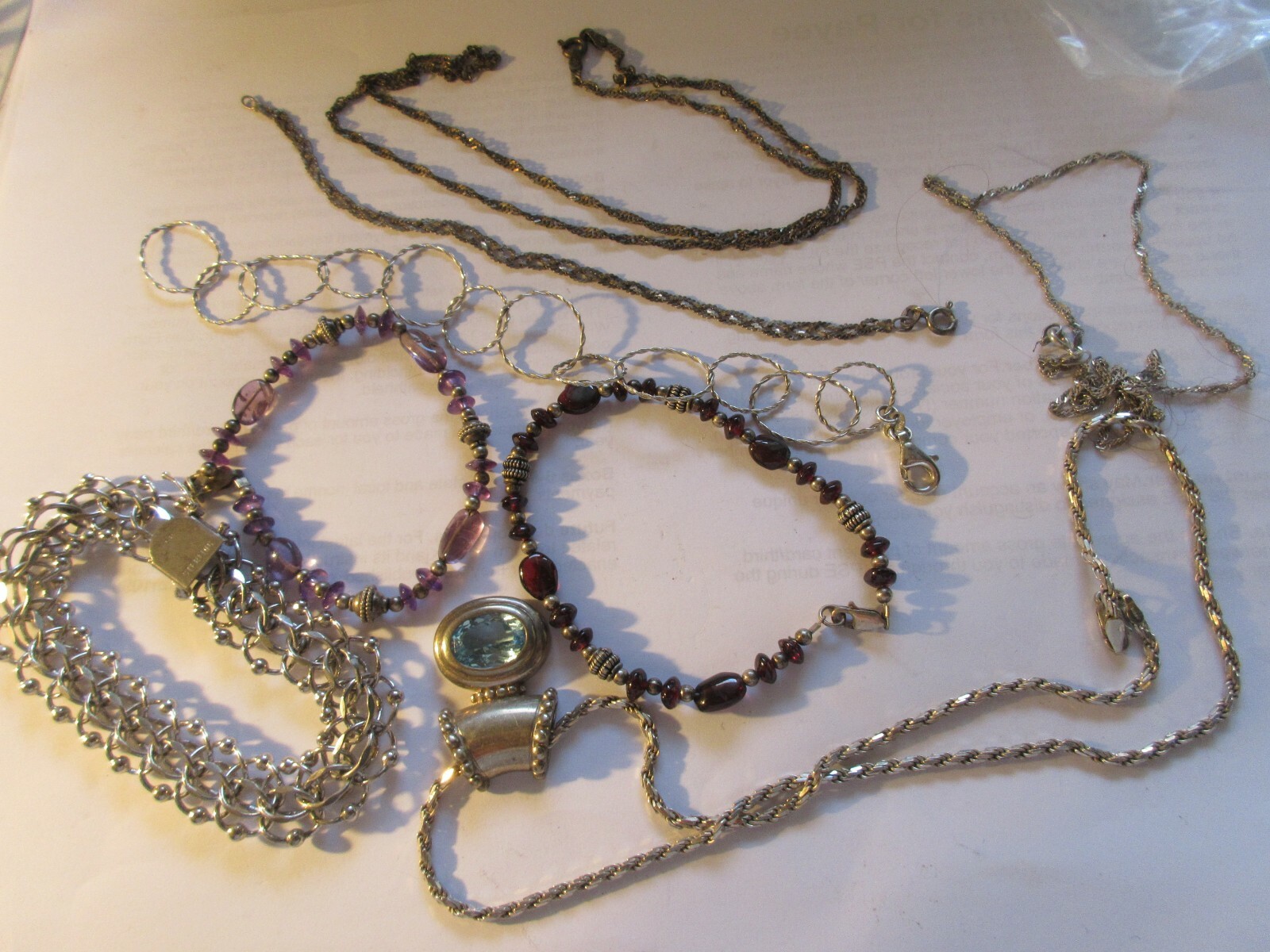 LOT  VTG NOT SCRAP  WEAR 925 STERLING SILVER BRACELET NECKLACE REAL STONES 78G