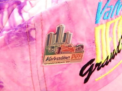 1991 Detroit Grand Prix X Valvoline Snapback Hat + Pin Vintage Hypercolor Neon