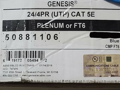 Honeywell Genesis 5088 24/4P CAT5E LAN UTP Networking Cable Plenum Blue /100ft