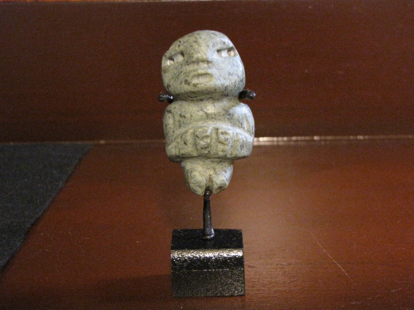 Pre Columbian, Greenstone, Mounted Mezcala Figure, Pendant, L/For 300 BC 200 AD
