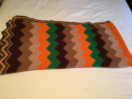 Afghan Blanket Spread 39 X 82 Handmade Fall Colors  Crochet Chevron