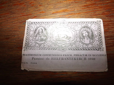 Image pieuse testimonium communionis pasch paroisse helfrantzirch 1949