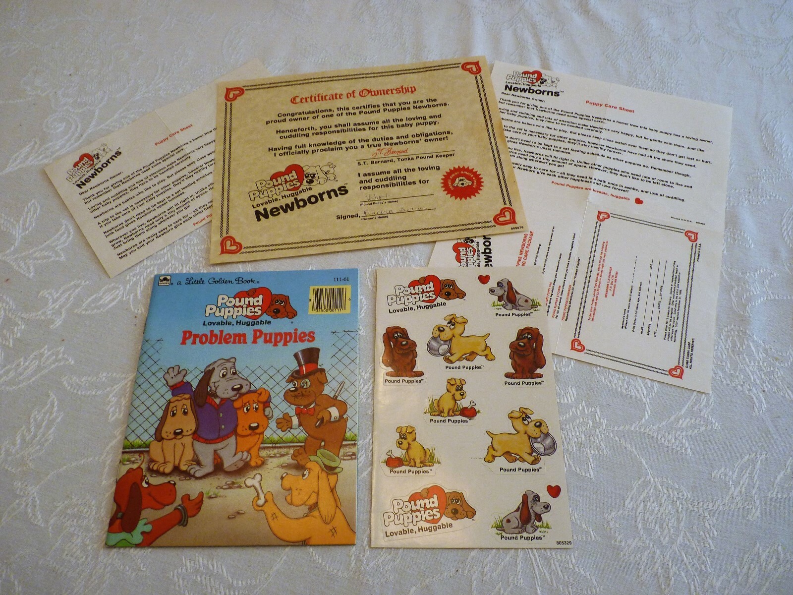 Vintage Tonka 1985 Pound Puppies Newborn Dark Brown With Clothes & Other Items