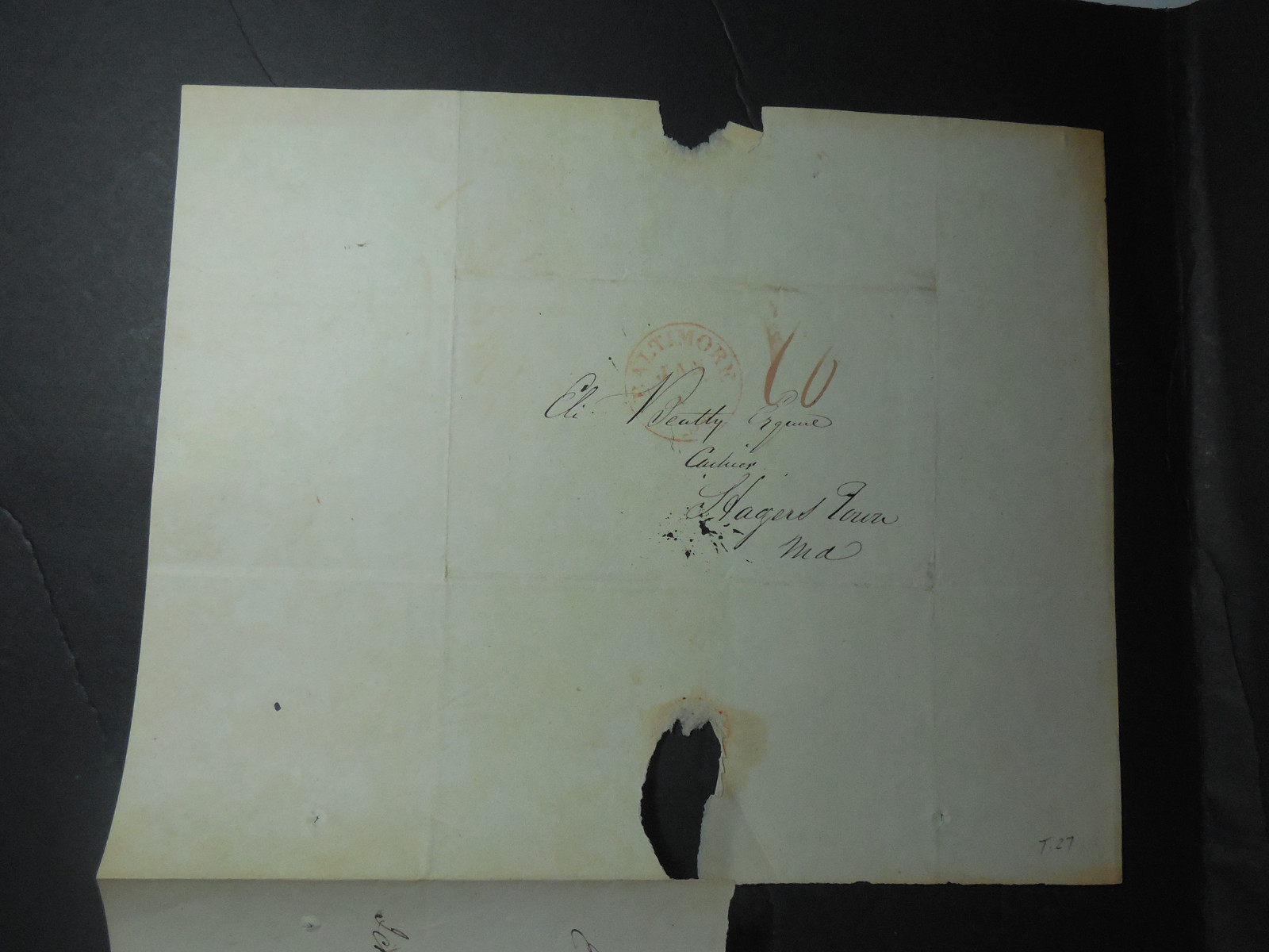 1837 BALTIMORE MARYLAND BANK ACCOUNT BALANCE LETTER HISTORICAL PAPER EPHEMERA