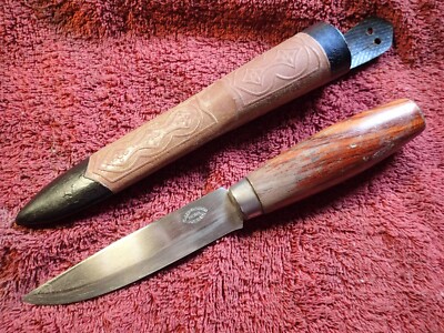 NICE SHARP VINTAGE ERIKSSON MORA KNIFE  w SHEATH & WOOD HANDLE SWEDEN SWEDISH